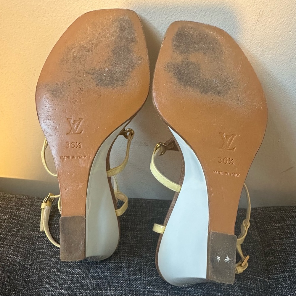 Louis Vuitton Women's Tan and Cream Wedge Sandals - Picture 6 of 8